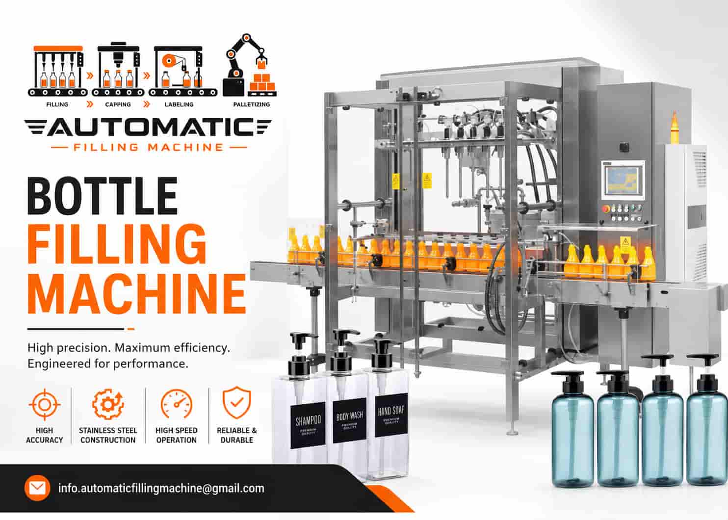 Automatic bottle filling machine with conveyor